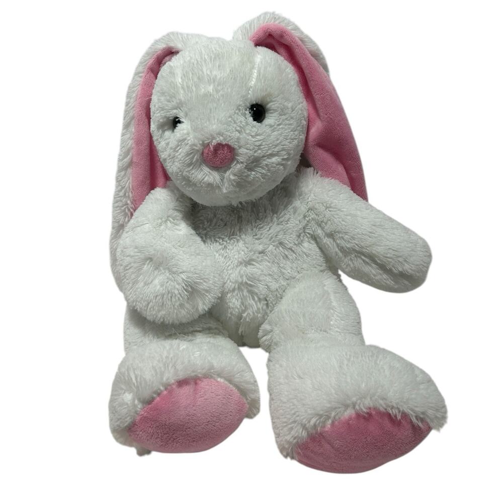 Toys R Us Animal Alley Bunny Rabbit Plush White Pink Ears Feet Stuffed Animal